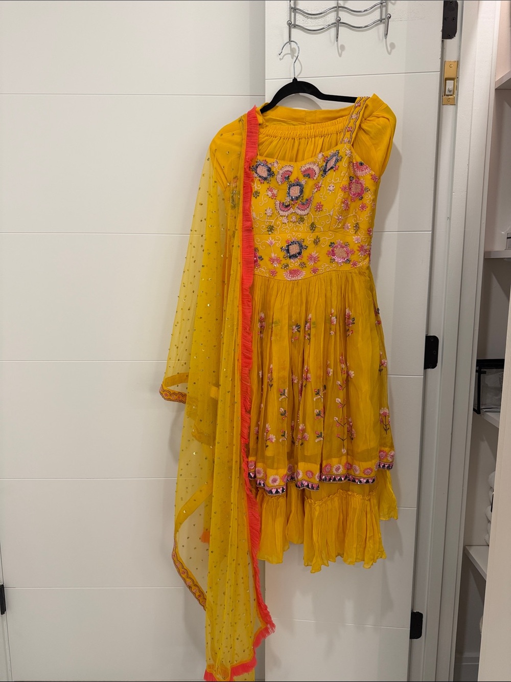 Yellow Embroidered Spaghetti Strap Dress with Coordinating Dupatta